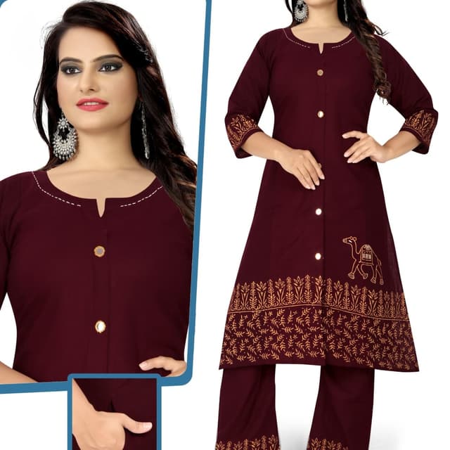 Maroon and Gold Kurta with Palazzo Pants