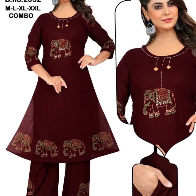 Maroon, Green, Beige Kurta Set