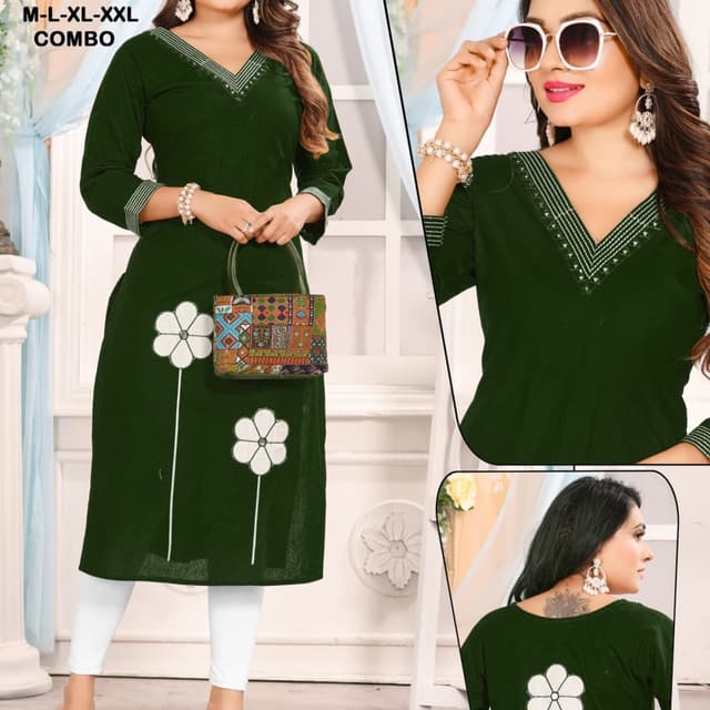 Dark Green and White Kurti
