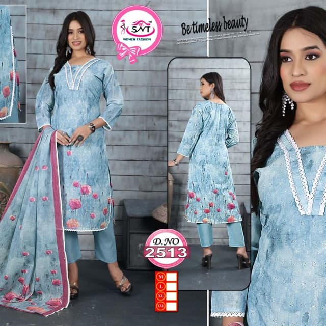 Light Blue, Pink, White Salwar Kameez