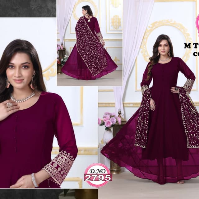 Maroon, Gold Anarkali Suit