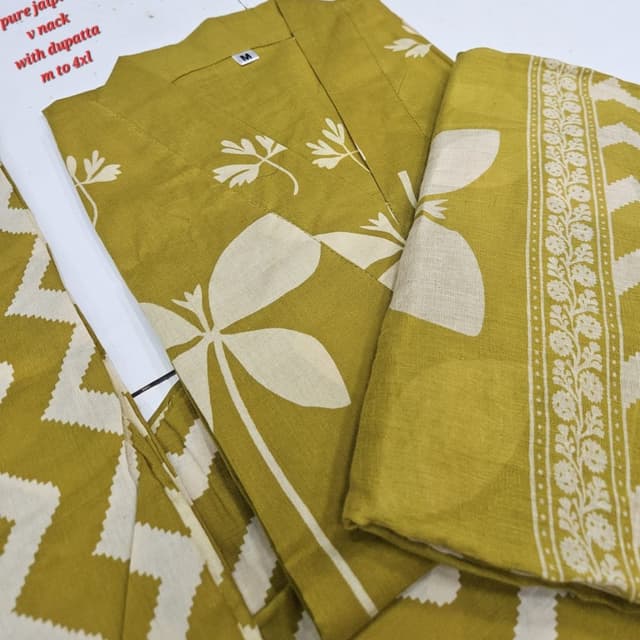 Olive green and cream Kurta with dupatta