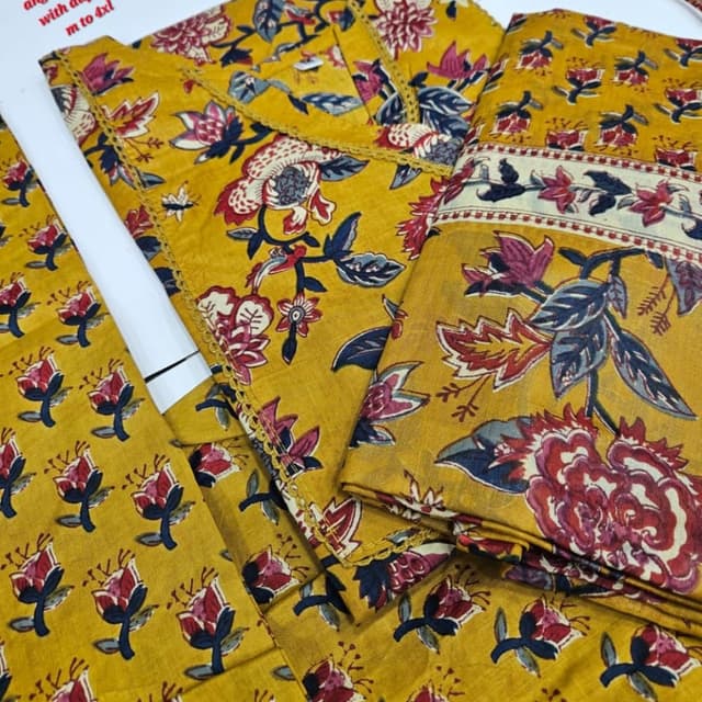 Mustard Yellow, Red, Cream, and Blue Unstitched Suit Set