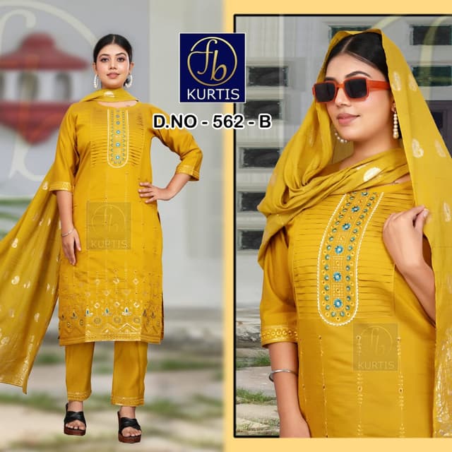 Mustard Yellow with hints of teal and gold Kurti Suit Set