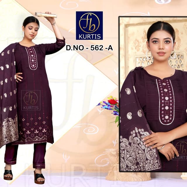Deep Plum and Silver Kurti with Pant and Dupatta Set