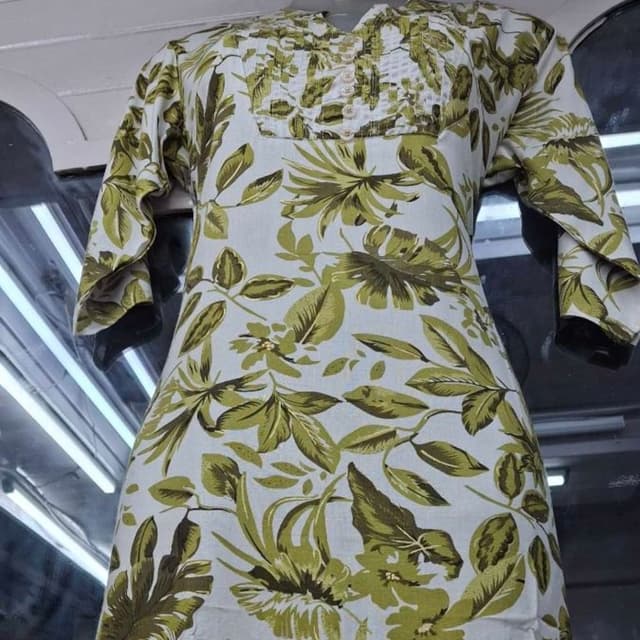 White, Olive Green, and Brown Kurti