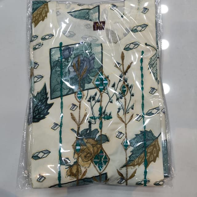 Cream, Green, Gold, and touches of Blue Kurti