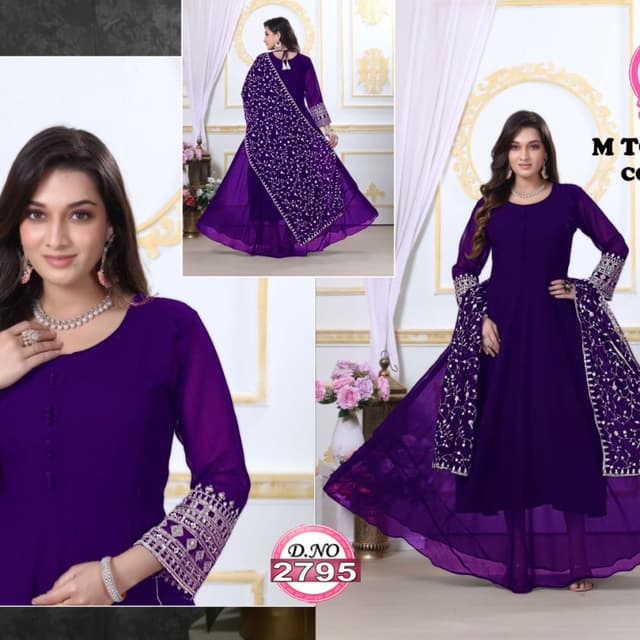 Purple, White Anarkali Suit