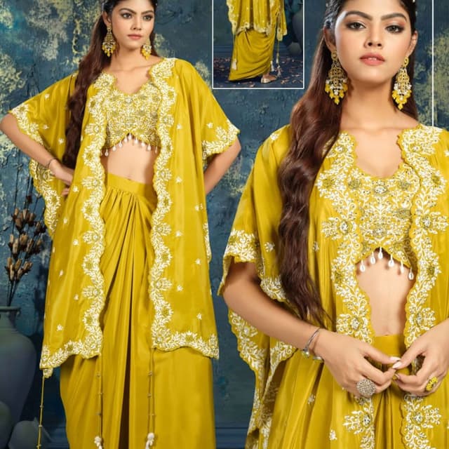 Mustard Yellow with White Drape Outfit