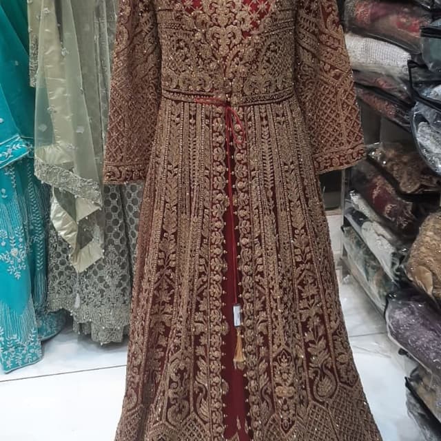 Maroon and Gold Anarkali Gown
