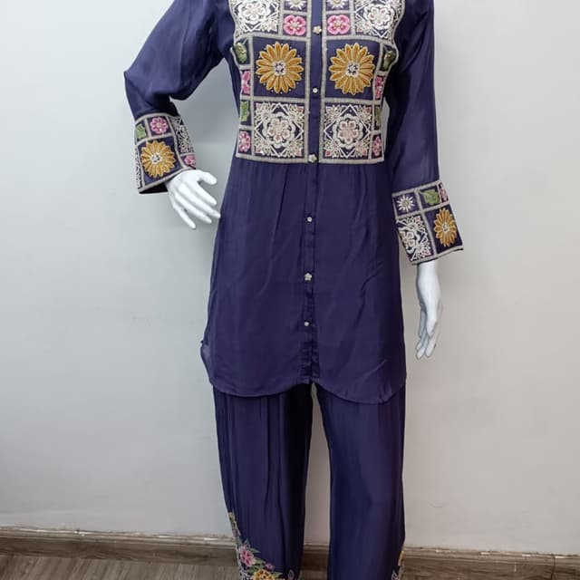 Navy Blue with multicolored embroidery Kurta with Pant set