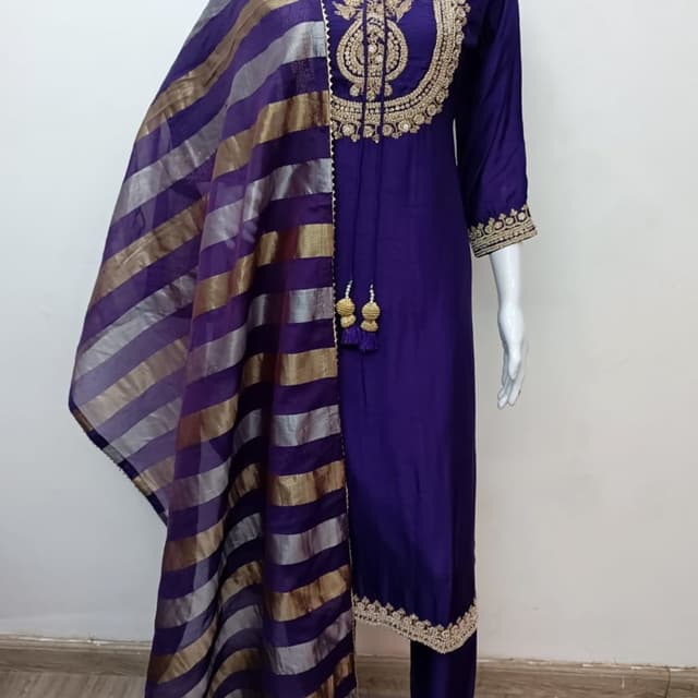 Purple, Gold, Silver Salwar Kameez Suit
