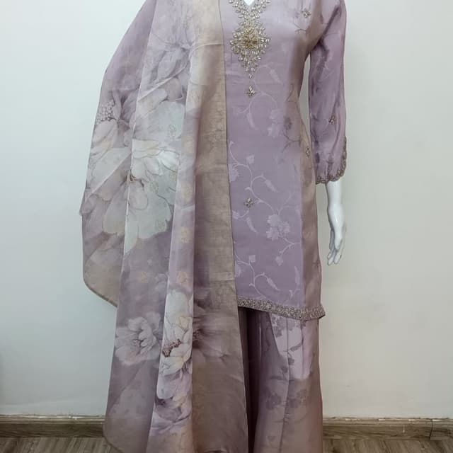 Lavender, Cream, Beige Sharara Suit