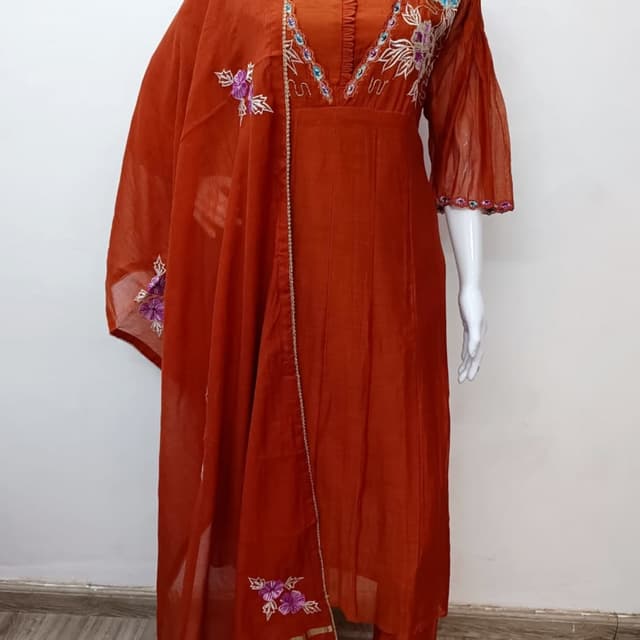 Terracotta, Purple, White, Gold Anarkali Suit with Dupatta