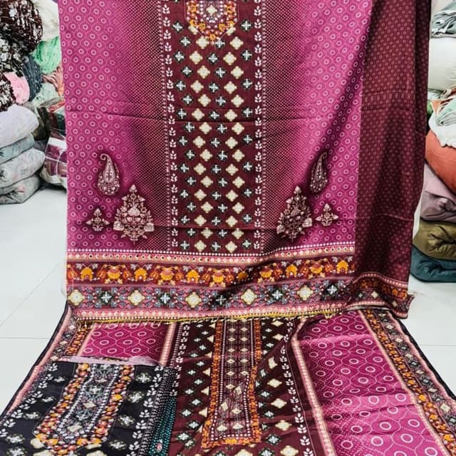 Maroon, Pink, Black, Brown, Yellow Unstitched Suit