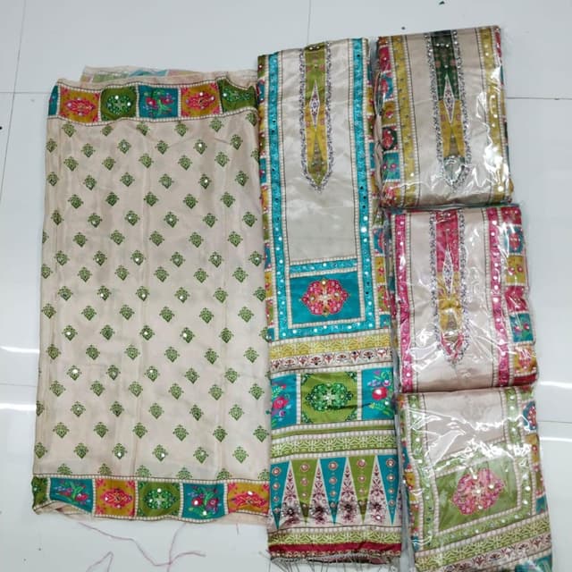 Cream, Green, Pink, Teal, Yellow, and Orange Unstitched Salwar Kameez Suit