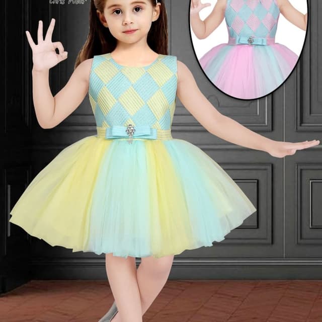 Pastel shades of yellow, mint green, and sky blue Dress