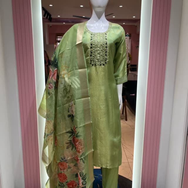 Green and floral print Salwar Kameez