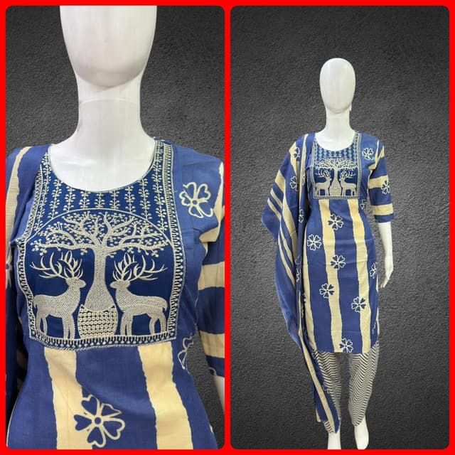 Blue and Cream Kurta with Pant and Dupatta