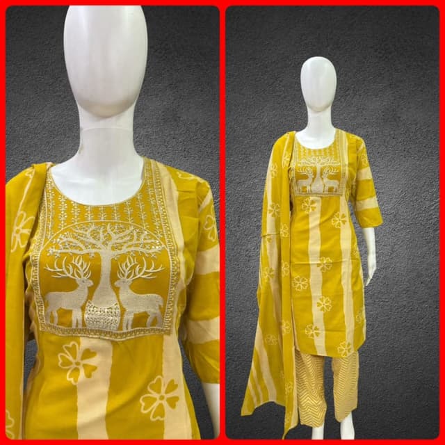 Mustard yellow and cream Salwar Kameez Suit