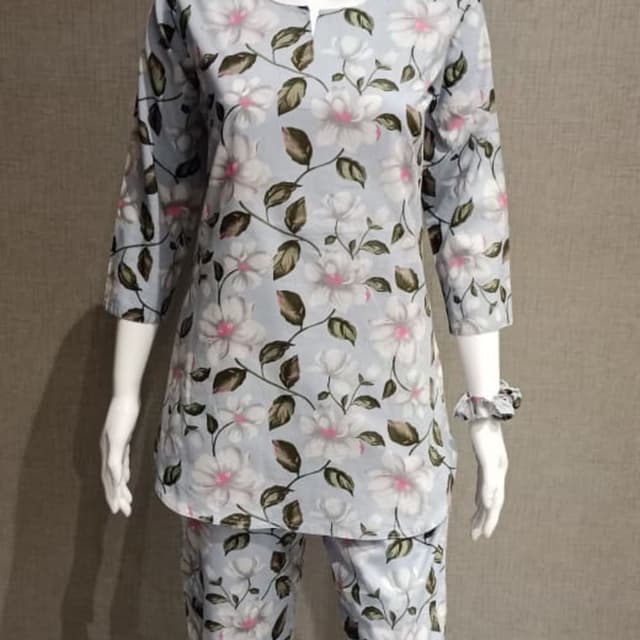 Light Blue, White, Pink, Brown Pajama set