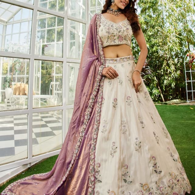 Ivory, Lavender, Gold Lehenga Choli