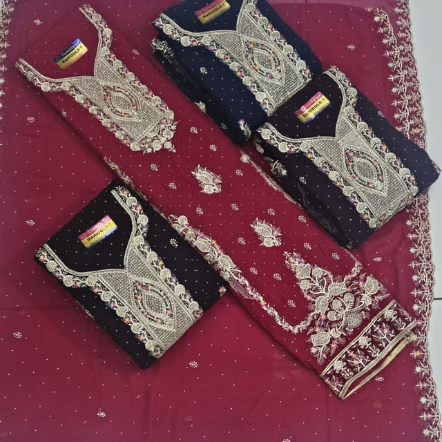 Maroon, Black, Navy Blue, Silver, Gold Salwar Kameez Suit
