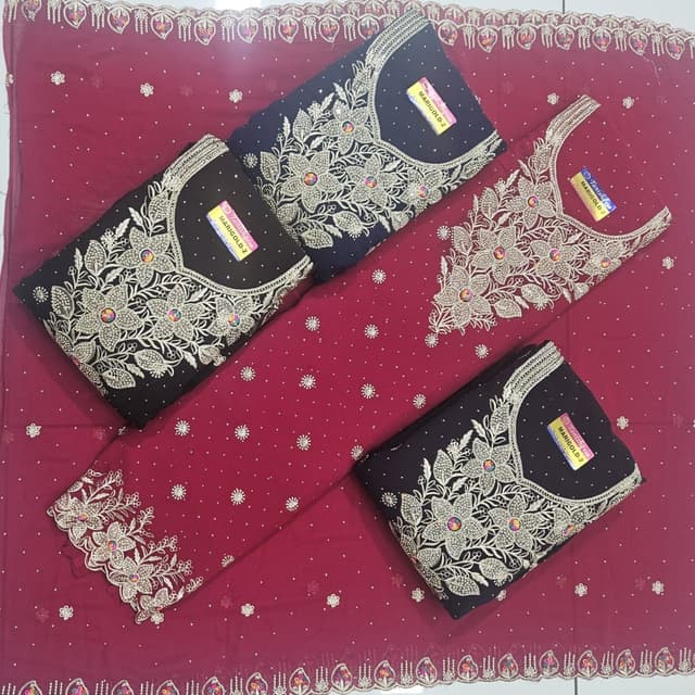 Maroon, Navy, Black, Gold Unstitched Suit Set
