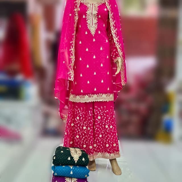 Magenta and Gold Sharara Suit