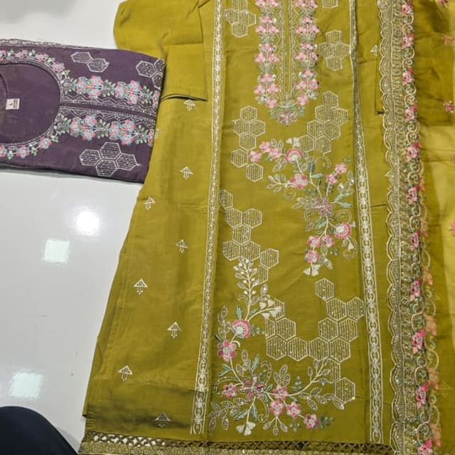 Olive Green, Purple, Pink, White Salwar Kameez