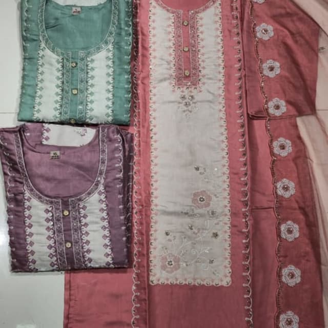 Mauve, Peach, Green, White Salwar Kameez Suit