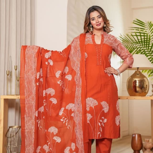 Orange and White Salwar Kameez Suit with Dupatta
