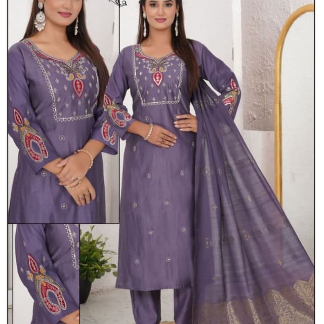 Purple with Red, Yellow, and Silver accents Salwar Kameez Suit