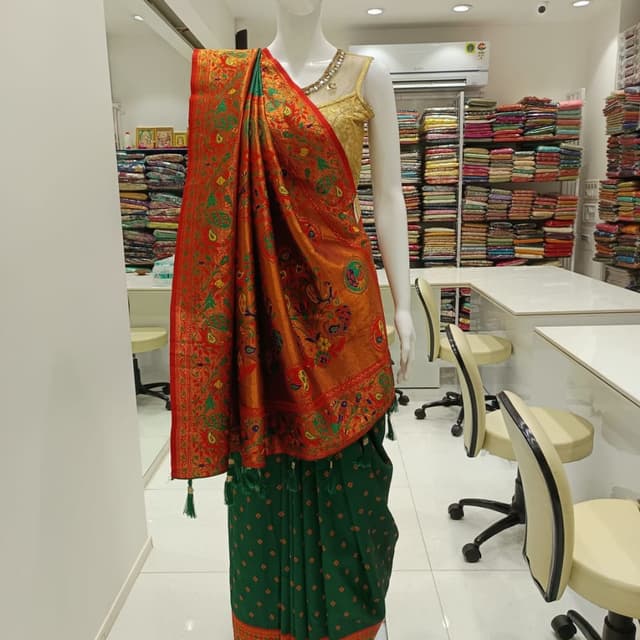 Red, Green, Gold Saree