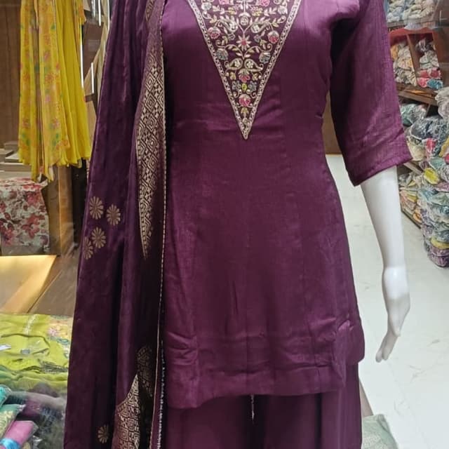 Plum, Gold Salwar Kameez