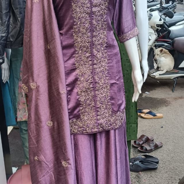 Purple with golden embroidery Kurta and Palazzo with Dupatta