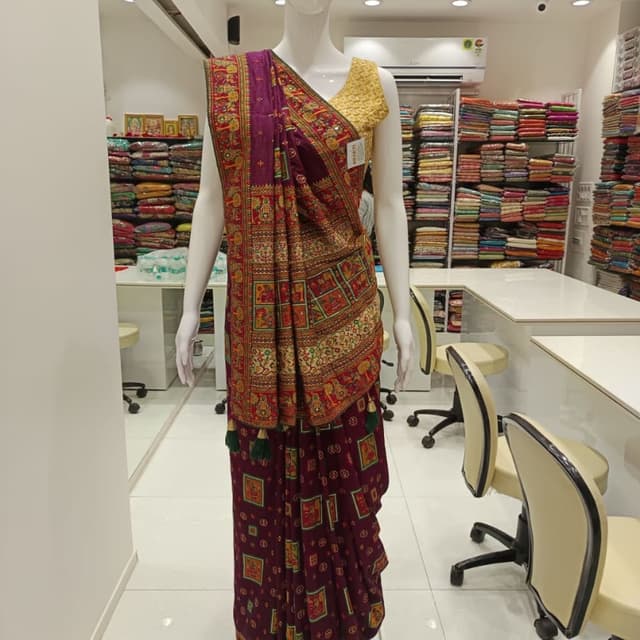 Burgundy, Gold, Green Saree