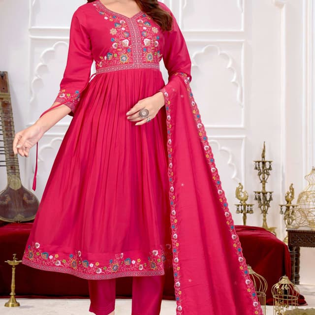 Magenta with multicolor embroidery Anarkali Suit