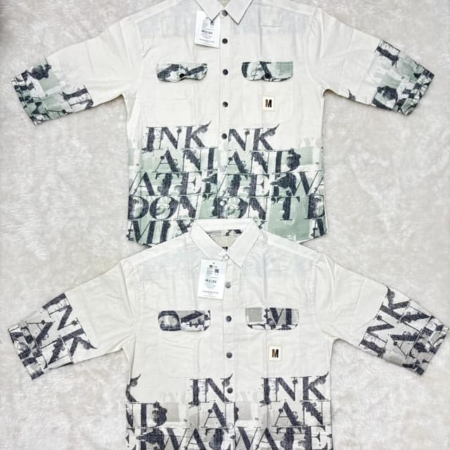 White, Black, Green Shirt