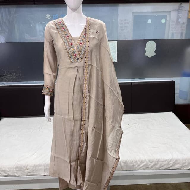 Beige, with Multicolor Embroidery Salwar Kameez with Dupatta