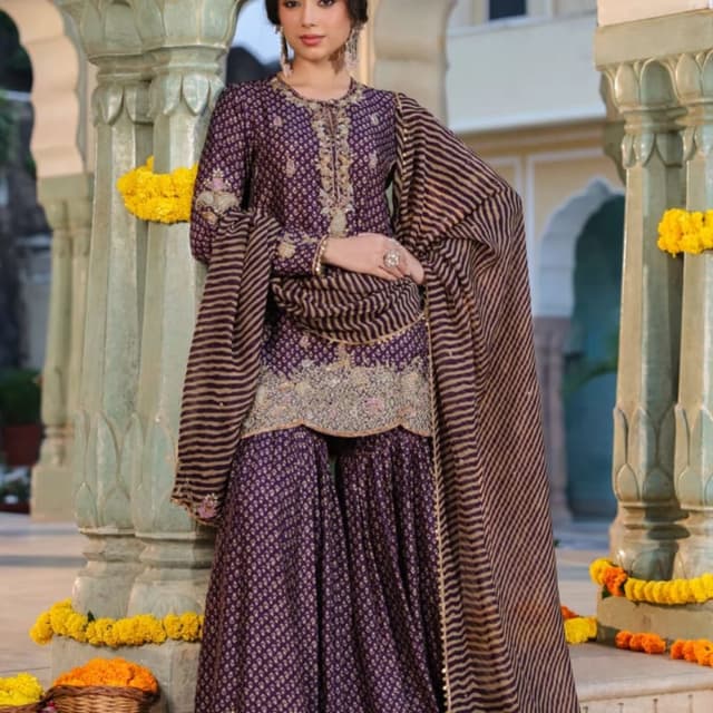 Purple and Gold Sharara Suit