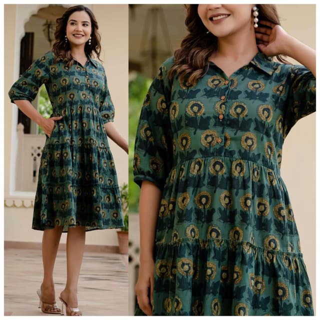 Green, Gold, and Black Dress