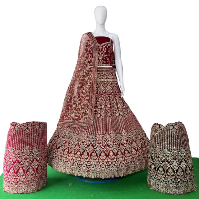 Burgundy, Teal, Gold Lehenga Choli