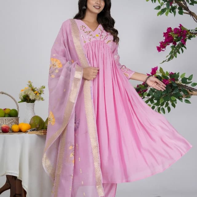 Pink, Gold, Yellow Anarkali Suit