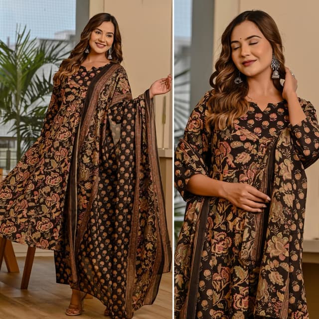 Black, Brown, Peach, and Green Salwar Kameez with Dupatta