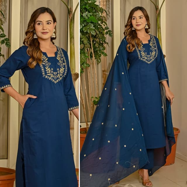 Blue and Gold Kurta Set
