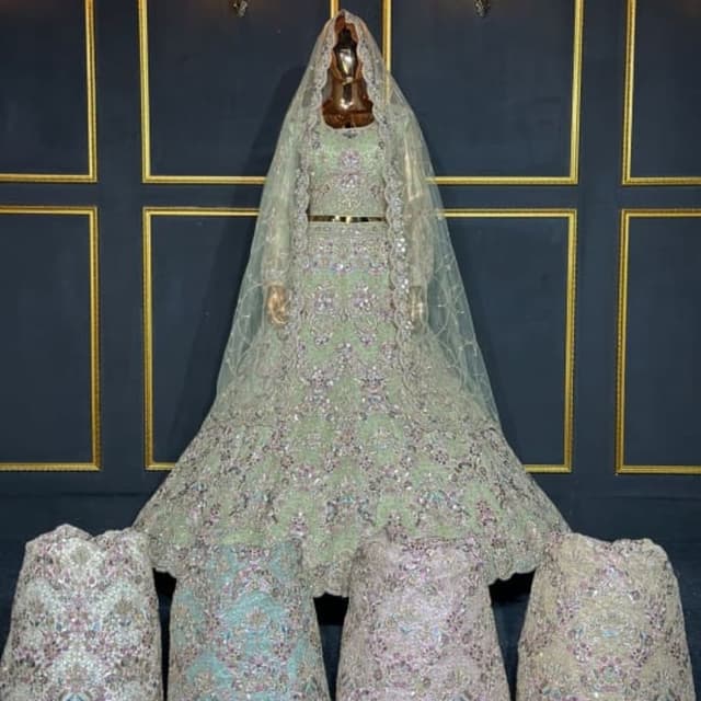 Pale Green, Lavender, Gold Lehenga Choli