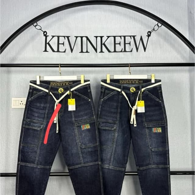 Dark Blue, White (belt) Jeans