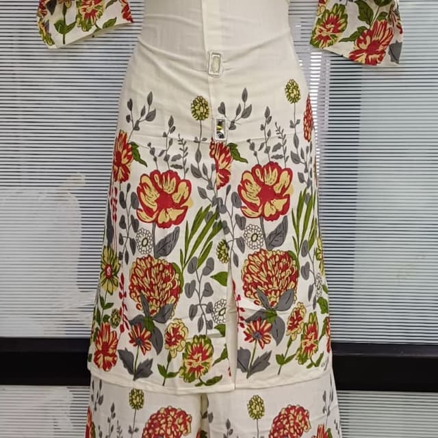 Cream, Red, Yellow, Green, Gray Kurta with Palazzo