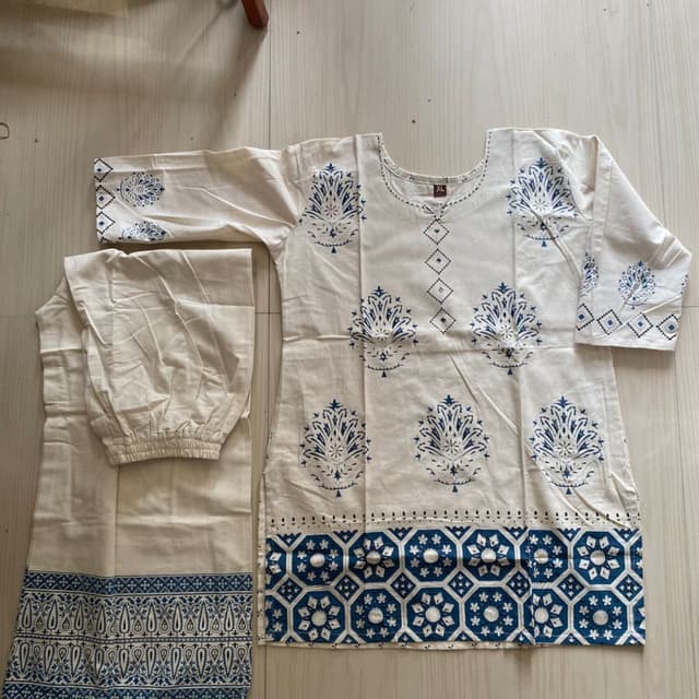 White and Blue Kurta with Pants